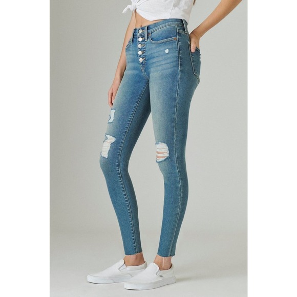 Lucky Brand High Rise Denim Mom Jean, Women's Size 4/27 Ankle - Blue - Picture 2 of 14